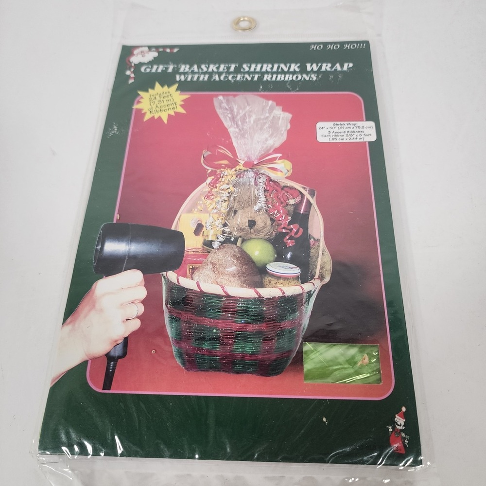 Gift Basket Shrink Wrap Green 24 in. x 30 in. With 3 Accent Ribbons New